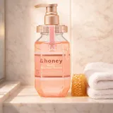 &Honey Melty Moist Repair Shampoo on marble bathroom shelf