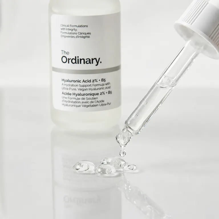 	The Ordinary Hyaluronic Acid 2% + B5 serum clear droplets on glass surface