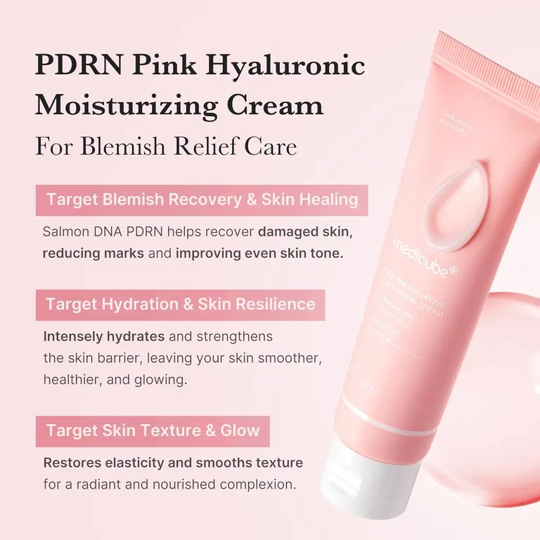 pplying Medicube PDRN Pink Hyaluronic Cream on back of hand - lightweight texture