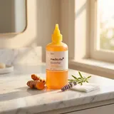 Medicube Kojic Acid Turmeric Resurfacing Toner on white marble vanity