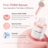 Pink PDRN Serum with ingredients listed on a white background