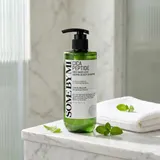 Some By Mi Cica Peptide Anti Hair Loss Shampoo on marble bathroom shelf
